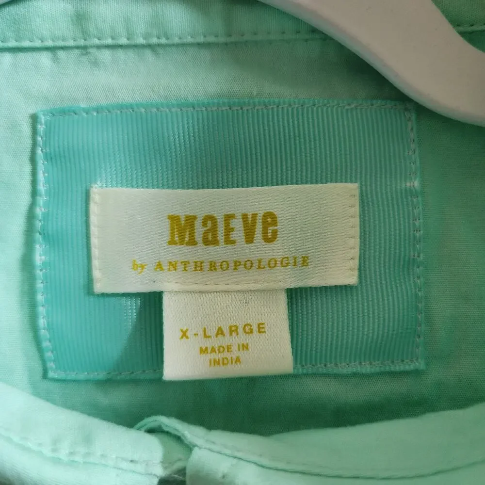 MAEVE by Anthropologie Size XL Mint Green 100% Cotton Tiered Popover Shirt Dress